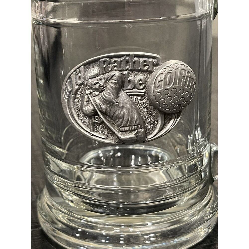 Golf Pewter Clear Glass Beer Tankard Coffee Mug Golfer I'd Rather Be Golfing